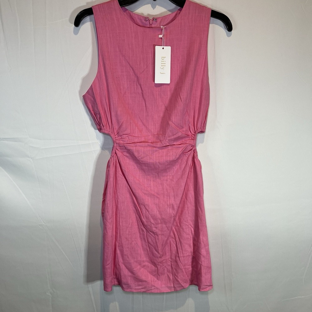 NEW Billy J dress womens 12 mandi mini Pink sleeveless cut‎ out linen blend